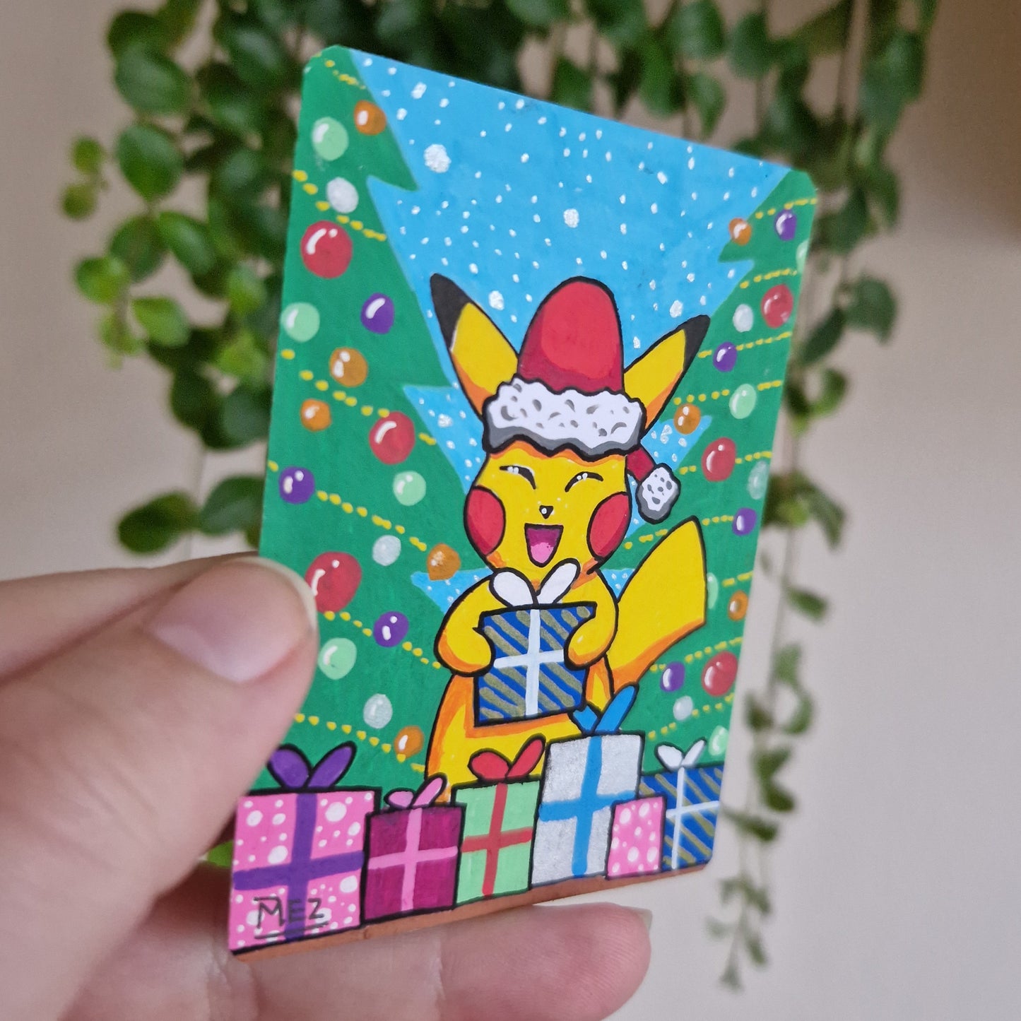Christmas Pikachu | handpainted custom card