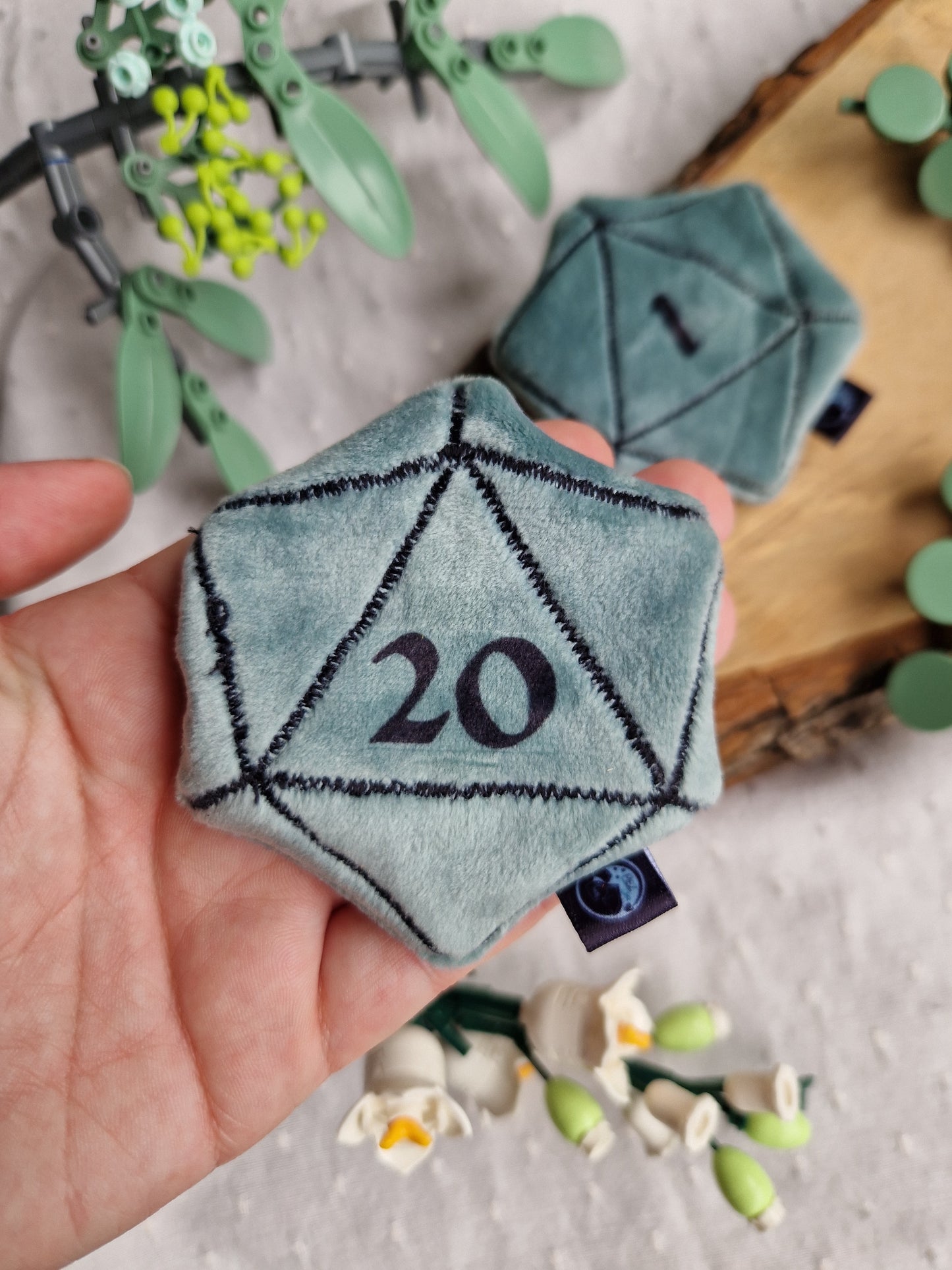 Dice D20 - fidget plush - dark mint