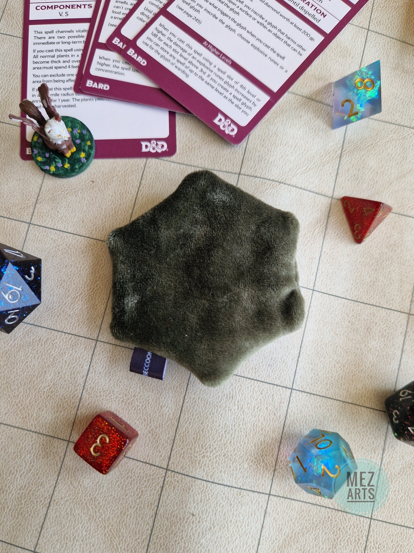 Dice D20 - fidget plush - green 20