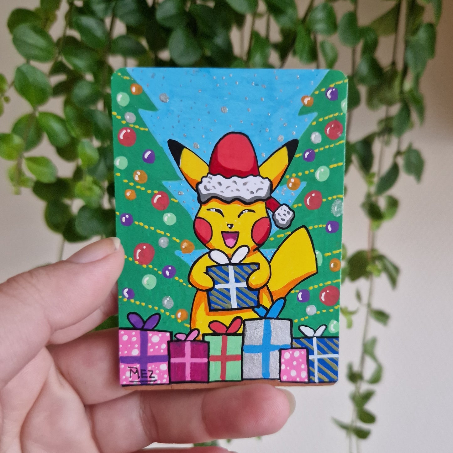 Christmas Pikachu | handpainted custom card