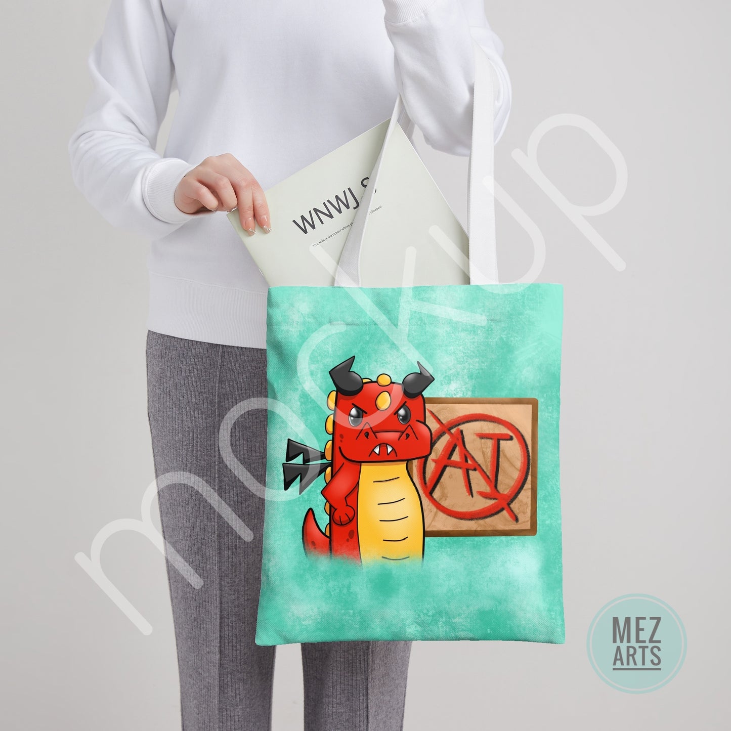 Anti-AI dragon | full print totebag - PRE ORDER