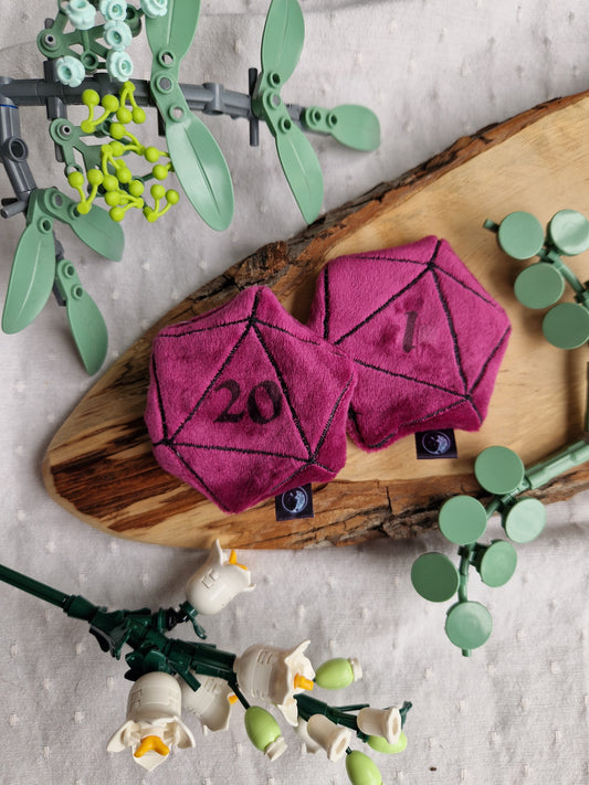 Dice D20 - fidget plush - dark pink