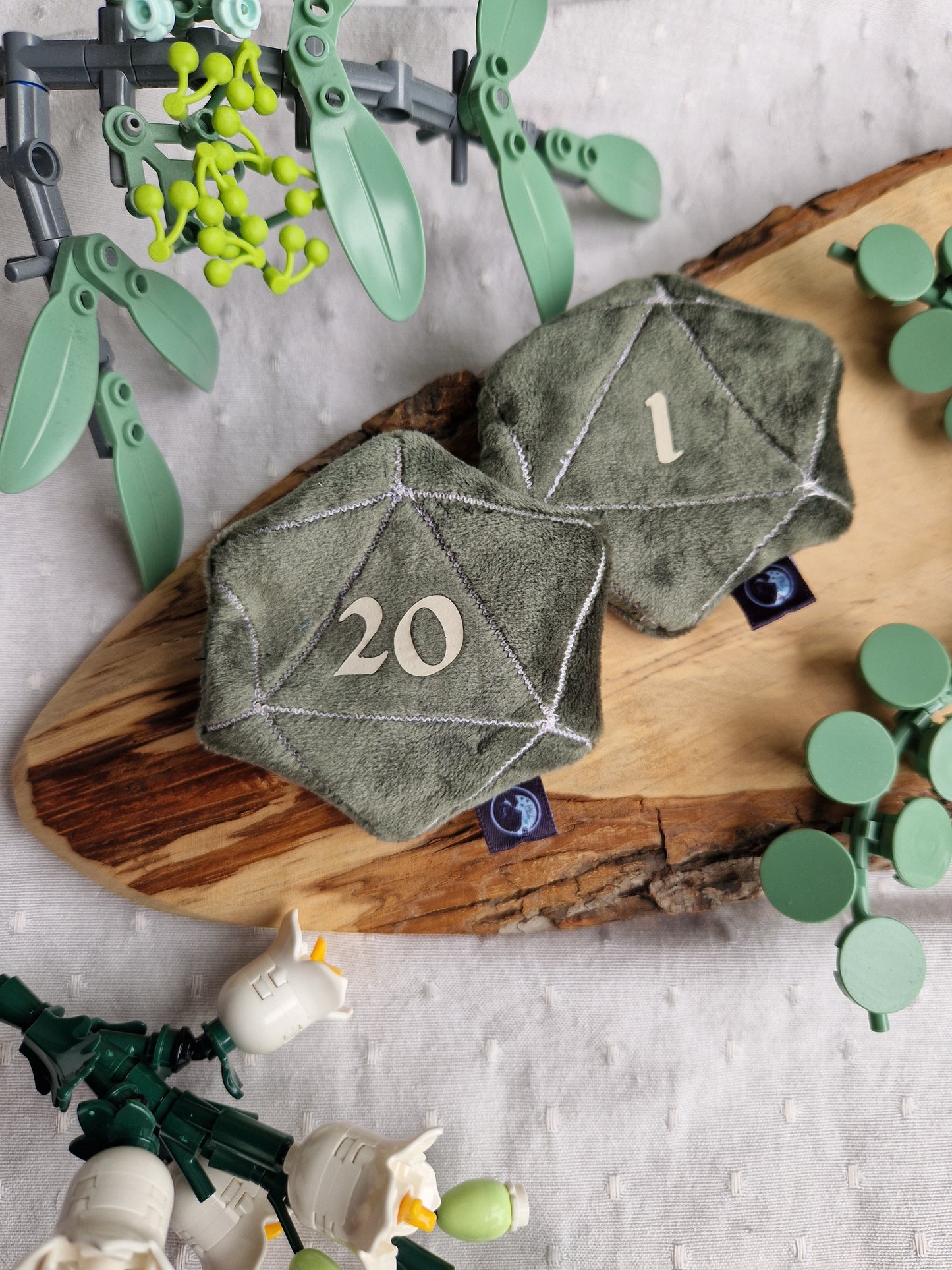 Dice D20 - fidget plush - dark green with white