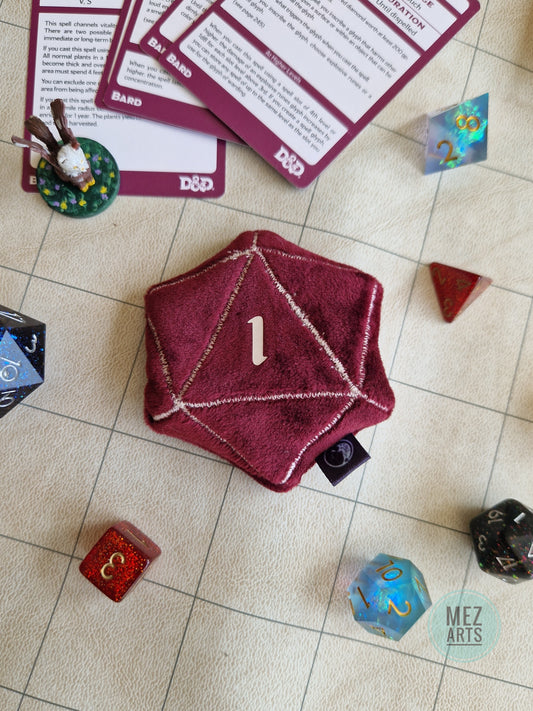 Dice D20 - fidget plush - burgundy red 1