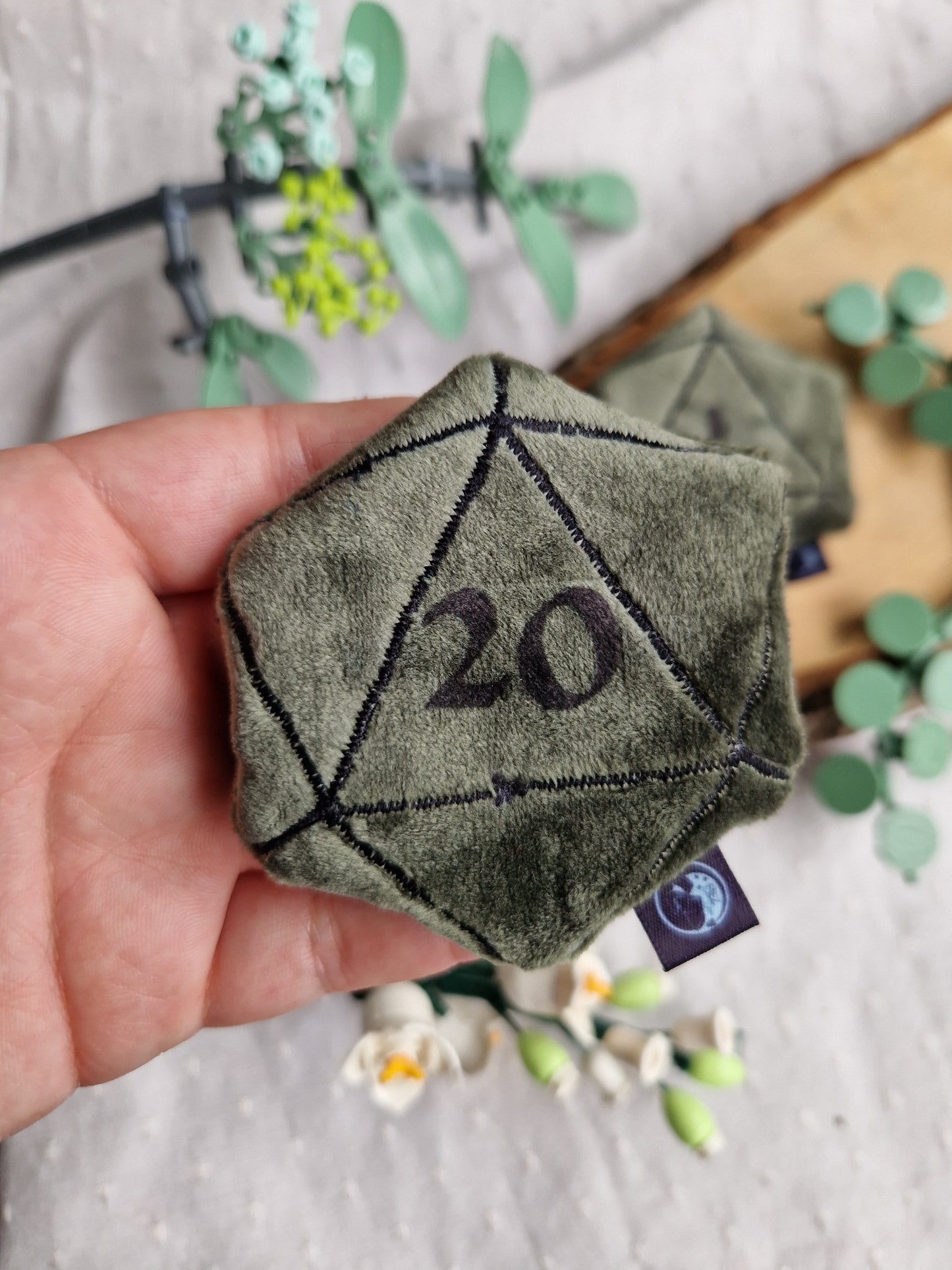 Dice D20 - fidget plush - dark green with black