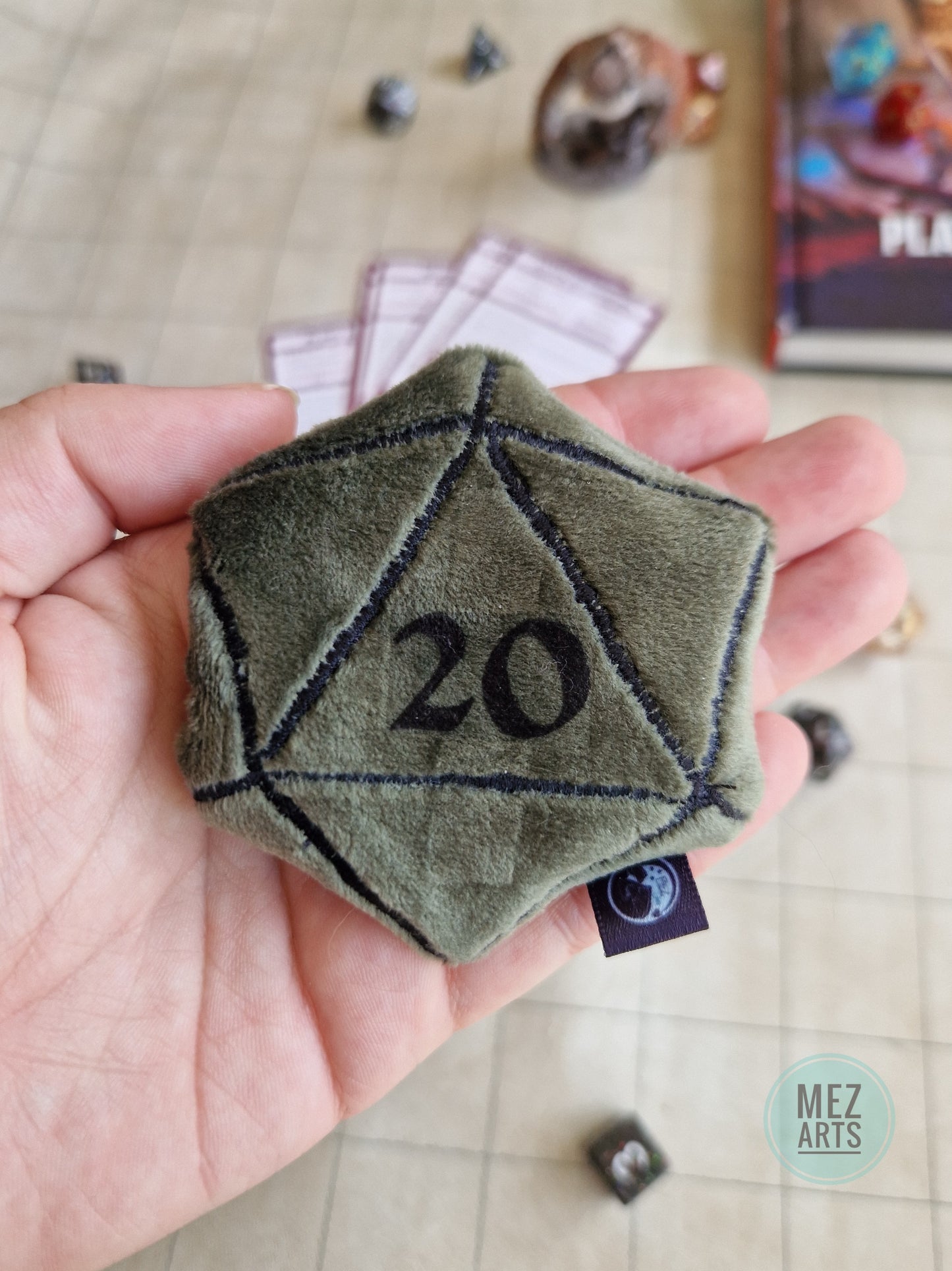 Dice D20 - fidget plush - green 20
