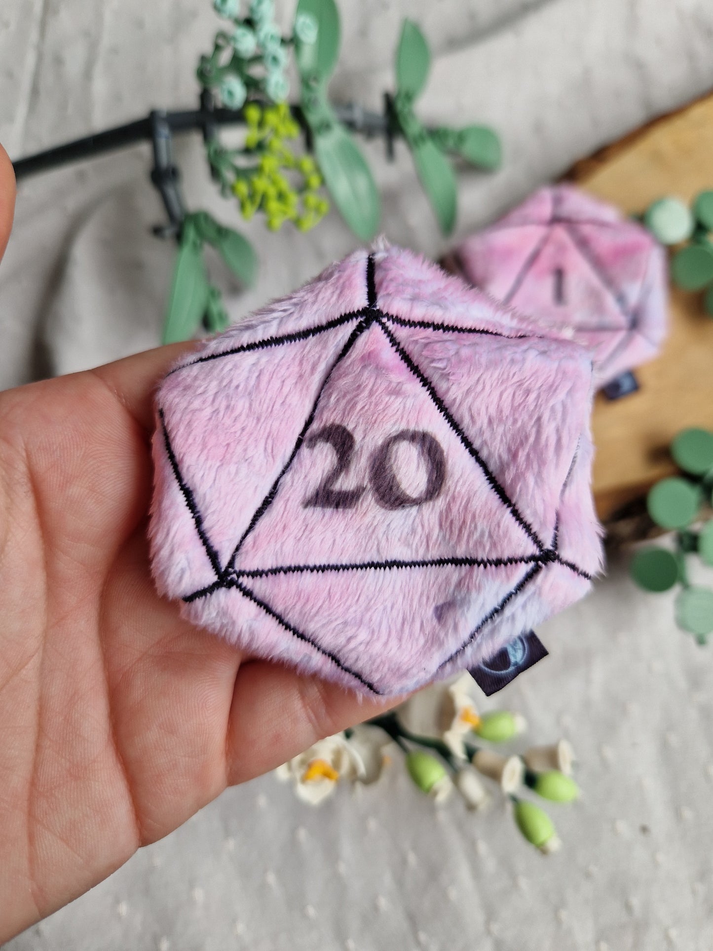 Dice D20 - fidget plush - light pink