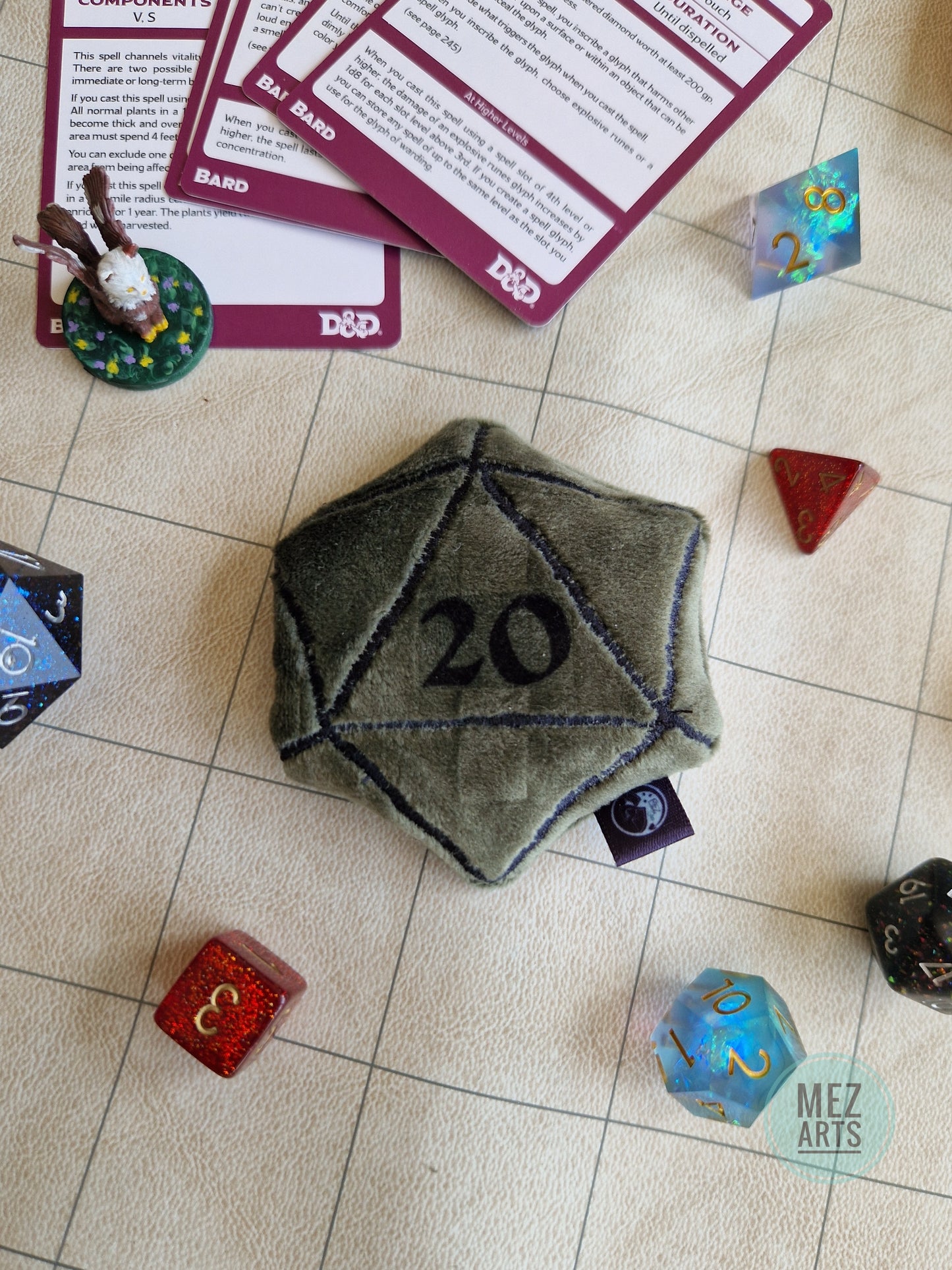 Dice D20 - fidget plush - green 20