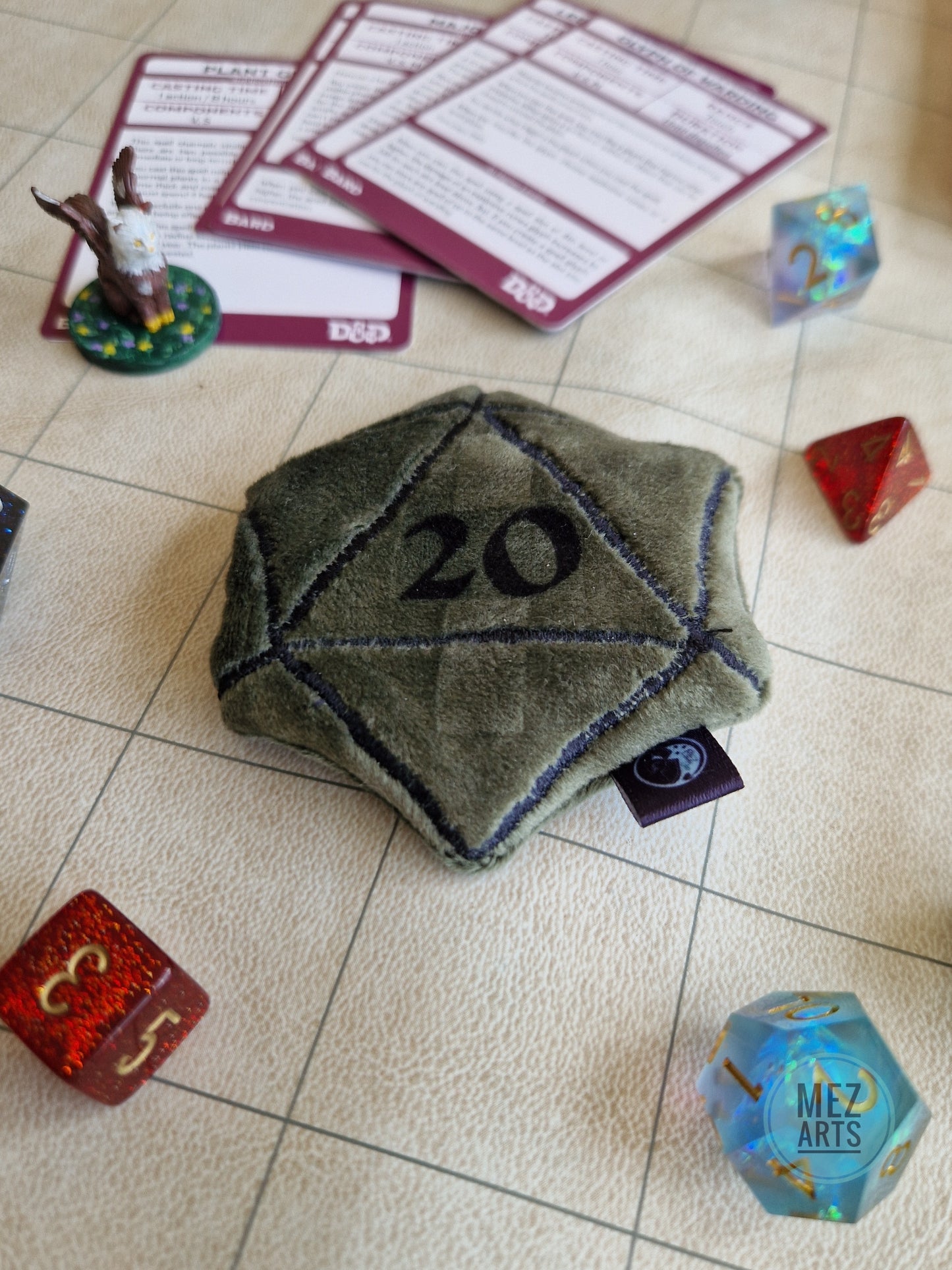 Dice D20 - fidget plush - green 20